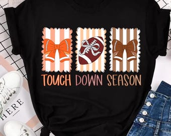 Touchdown Season PNG, Coquette Football Bow Sublimation Design for Fall Shirts