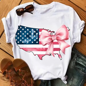 Coquette American Flag PNG | Distressed USA Map with Bow | Pink Patriotic Sublimation | 4th of July PNG for Shirt, Tumbler, Gifts image 3