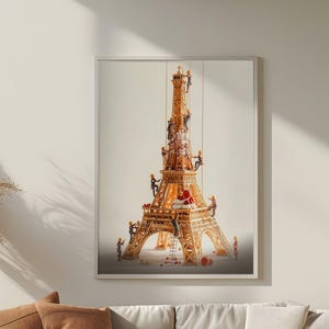 Eiffelturm, winzige Menschen, Essenskunst, Retro-Minimalistisches Kuchenposter, Vintage Frankreich, Küchenwandkunst, Heimbackdeko, Digitaldruck