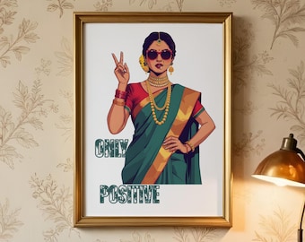 Desi Feminist Art Print Indian Woman Saree Illustration South Asian Wall Art Cultural Printable Gallery Wall Print Digital Download