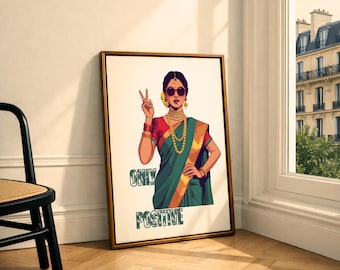 Desi Feminist Art Print Indian Woman Saree Illustration South Asian Wall Art Cultural Printable Gallery Wall Print Digital Download