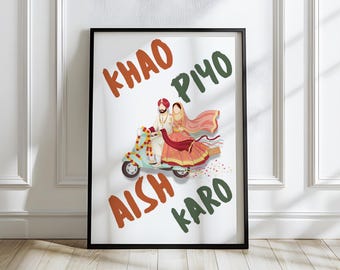 Khao Piyo Aish Karo Punjabi Quote Print, Funny Punjabi Kitchen Wall Art, Desi Home Decor Digital Download