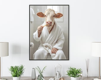 Decoración de baño con vacas, imágenes de baño para pared, imágenes divertidas, arte de granja campestre, inodoro estilo campestre, archivo digital