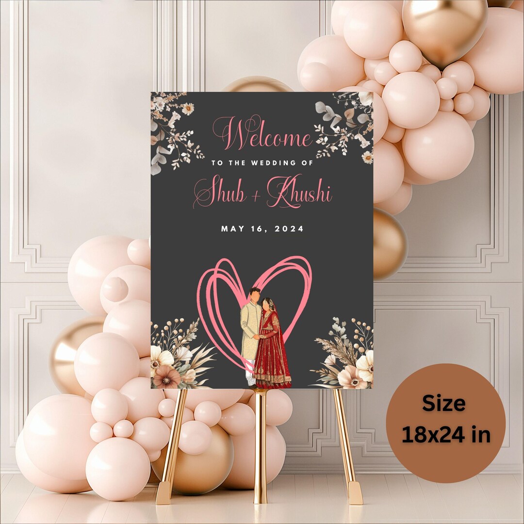 Editable Indian Wedding Welcome Sign Floral Entrance Board Digital ...