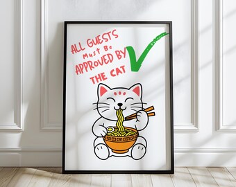 Cat Eating Spaghetti Print: Funny Kitchen Wall Art, Whimsical Pasta Lover Decor (Digital Download)