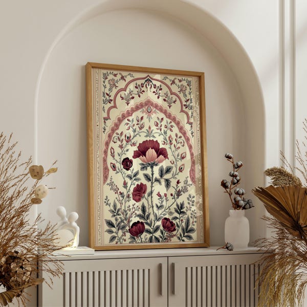 Mughal Floral Art Print: Vintage Indian Palace Decor (Digital Download) y