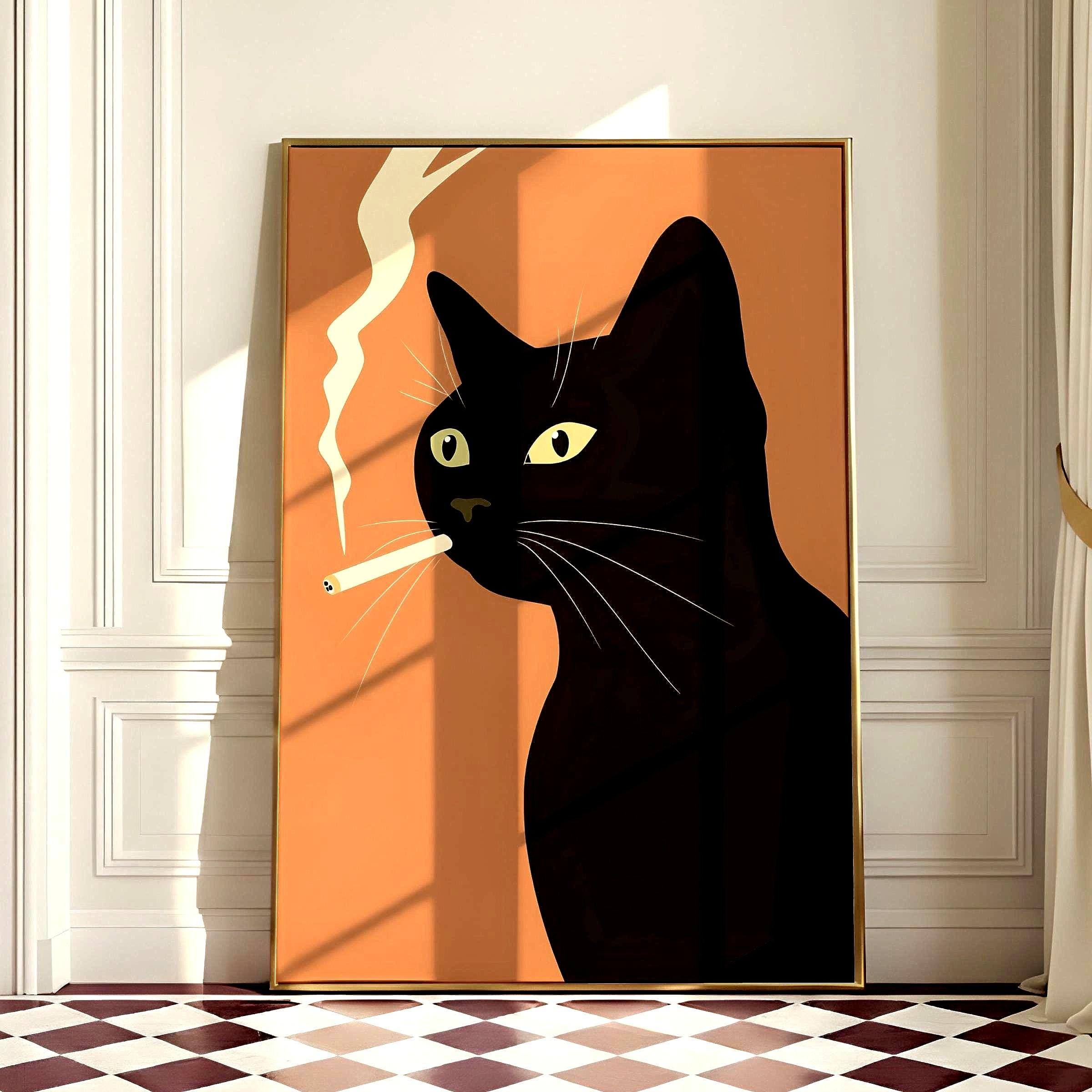 black cat smoking a cigarette Vintage Cat Retro 90s " Poster for Sale by FmStyleArt Black Cat Smoking Cigarette Art