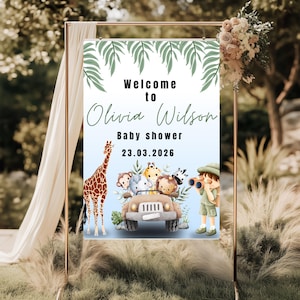 Safari-Babyparty-Willkommensschild: Dschungeltiere, bearbeitbare Canva-Vorlage Digitaler Download, 18x24 / 24 x 36 Zoll