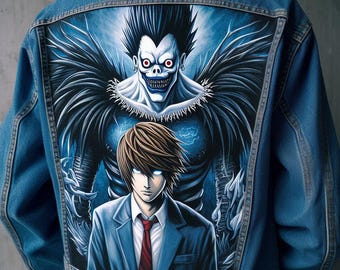 Handbemalte Death Note Jeansjacke, Anime Art Kleidung