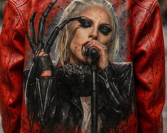 Handbemalte Kunstleder Jacke, Gothic Rock Ikone, Benutzerdefinierte Kunstmode