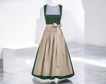 German Green Dirndl Dress | Authentic Bavarian Oktoberfest Costume | Women&#39;s Traditional Handmade Dress