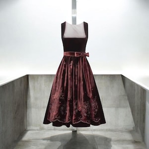 Maroon Velvet Dirndl with Embroidered Apron