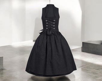 Black Cotton Dirndl Dress - Free Shipping & Blouse Included
