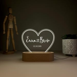 Personalized Night Light for Couples, Name Night Light, Heart-Shaped Night Light, Wedding Gift, Valentine&#39;s Day Gift, Gift for a Girlfriend