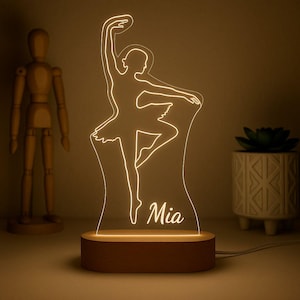Ballerina Night Light, Personalized LED Lamp for Dancers & Ballet Lovers, Custom Ballet Dancer Night Lamp, Unique Gift for Ballet Enthusiast