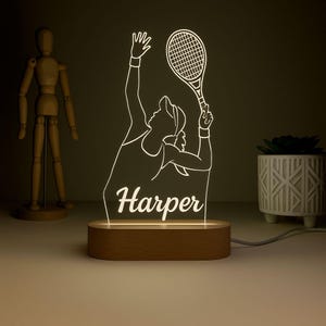 Personalized Tennis Night Light, Tennis Player Lamp, Custom Tennis Player LED Night Light, Gift for Sports Fans, Sports Room Decor