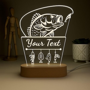 Personalized Fish Night Light, Fisherman Night Lamp, LED Fish Decor for Anglers, Fisherman Gift, Custom Name Fish Lamp, Home Decor