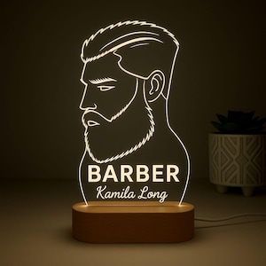 Custom Barber Shop LED Night Light, Personalized Gift, LED Lamp for Barbers, Unique Studio Decor, Hair Artist Night Light, Gift for Barbers