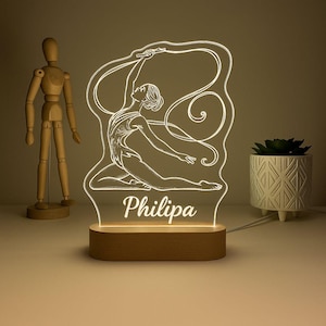 Personalized Gymnastics Night Light, Custom LED Lamp for Girls, Gymnast Silhouette Night Lamp, Gift for Young Gymnasts, Gift for Girl