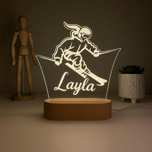 Personalized Skier Night Light, Custom Skier Lamp, Gift for Adventurers, Night Light with Name, Extreme Sports Decor, Gift for Skiers