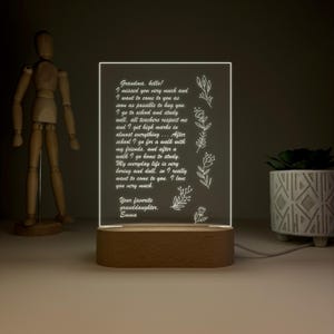 Luz de noche con letra escrita a mano personalizada, regalo para abuela, regalo de cumpleaños o aniversario, regalo personalizado para abuela