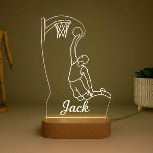 Veilleuse de basket-ball personnalisée, cadeau LED personnalisé pour les joueurs, veilleuse de silhouette de basket-ball, cadeau parfait pour les athlètes