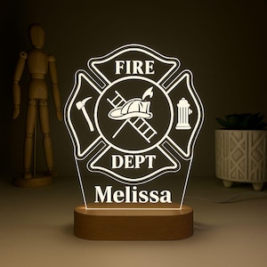 LED Night Light for Firefighter, Custom Badge Shape, Firefighter Badge Lamp, Gift for Heroic Firemen & Firewomen, Fire Station Gift