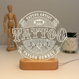 Tattoo Studio LED Lamp,Custom Name Light, Personalized Tattoo Artist Lamp, Gift for Ink Lovers, Name LED Light for Tattooists, Studio Decor