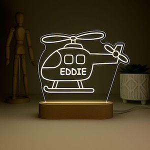 Helicopter Night Light, Custom Night Lamp, Nursery Decor, Gift for Child, Personalized Gift, Name Night Light, Boy’s Room Decor