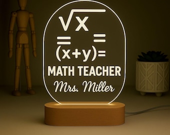 Lámpara de escritorio LED personalizada para profesor de matemáticas: luz nocturna grabada personalizada