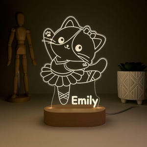 Personalized Ballerina Cat Night Light, Cute LED Lamp for Girls, Custom Name Nursery Decor, Gift for Girl, Custom Night Lamp