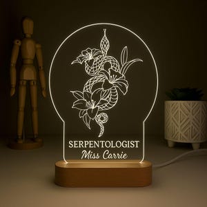 Custom Snake LED Lamp, Gift for Herpetologist or Scientist, Herpetology Night Light, Personalized Scientific Decor, Science Lover Gift Idea