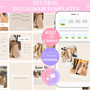 600 Neutral Instagram Templates for Canva |  Neutral Social Media Templates | Minimal Canva Templates | beige ig templates | Neutral Insta