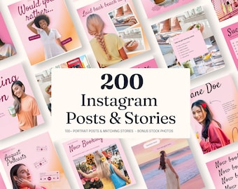 200 Summer Instagram templates for Canva | Bright Instagram portrait posts & stories  Instagram templates bundle (Editable Digital Download)