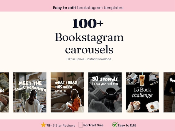 100 Bookstagram Carousel Post Templates, Bookstagram Templates, Bookstagram template for canva, bookstagram post template, bookstagrammer