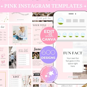 600 Pink Instagram Templates | Girly Social Media Templates | Pink Social Media Post Templates | Pink Instagram Post Templates |