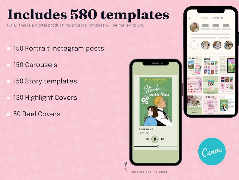 Bookstagram template Instagram for canva | Editable bookstagram post template | Book Lover Social Media Post | Bookish Instagram image 6
