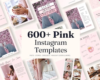Pink Instagram Templates Canva Bundle | 600 Aesthetic Instagram Posts Stories Carousels & Highlights | Editable Pink Instagram Bundle Kit