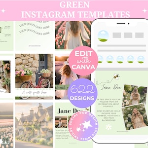 600 Green Instagram Templates for Canva | Editable Canva Posts for Instagram | Green Instagram Canva Templates | Green IG Templates