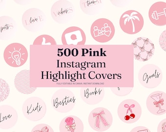 100 Pink Instagram Highlight Covers |  Aesthetic IG Story Icons | Editable Instagram highlights | Editable Instagram Templates for Canva