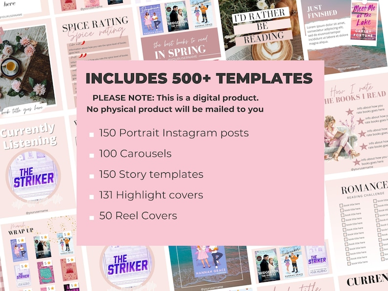 Bookstagram template Instagram for canva | Editable bookstagram post template | Book Lover Social Media Post | Bookish Instagram image 3