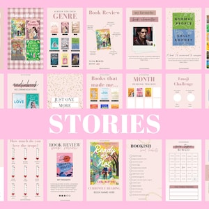 May include: A pink and white printable planner with a variety of book-themed templates. The templates include a book review, a reading tracker, a book bracket, a book wrap-up, a bookish bingo card, and a "books that made me..." grid. The planner is perfect for book lovers who want to track their reading progress and organize their thoughts.