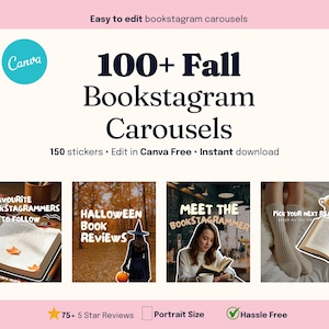 100 höstmallar för Bookstagram-karusell, Bookstagram-mallar, Bookstagram-mall för Canva, redigerbar mall för Bookstagram-inlägg