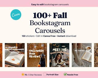 100 Fall Bookstagram Carousel Post Templates, Bookstagram Templates, Bookstagram template for canva, editable bookstagram post template