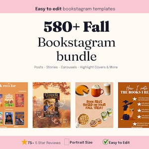 640 herfst Bookstagram-sjabloon Instagram voor canvas | Bewerkbare bookstagram-postsjabloon | Post op sociale media van boekenliefhebber | Booktagram-bundel