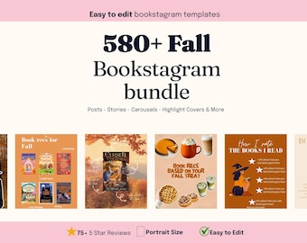 640 Fall Bookstagram template Instagram for canva | Editable bookstagram post template | Book Lover Social Media Post | Booktagram bundle
