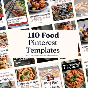 110 Food Blogger Pinterest Vorlagen Für Canva | Pinterest Vorlagen für Essen | Rezept Pinterest Pin Design |  Bearbeitbares Pinterest Bundle