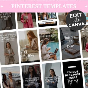 100 Editable Pin Templates for Bloggers Coaches Creators, Canva Pinterest Templates, Business Pinterest Marketing, Pinterest Bundle