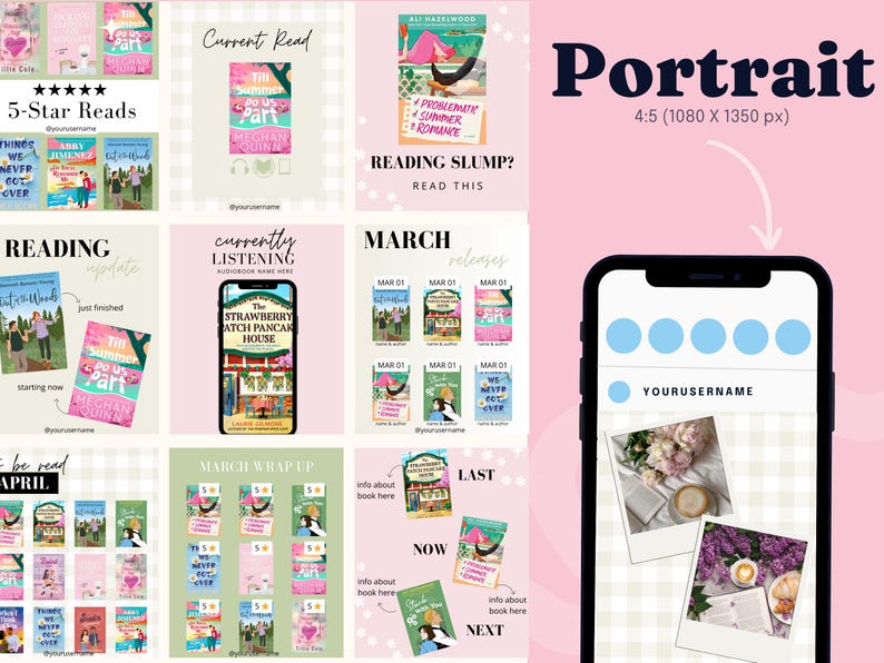 Bookstagram template Instagram for canva | Editable bookstagram post template | Book Lover Social Media Post | Bookish Instagram image 7