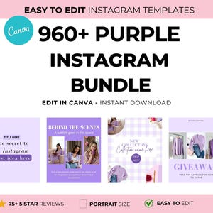 Purple Instagram Templates: Social Media Posts, Quotes, Reels (Canva Digital Download)